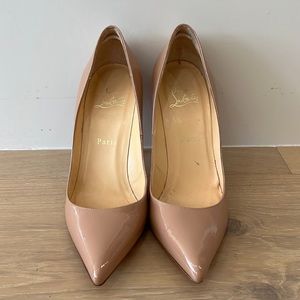 Christian Louboutin Pigalle 100 Heels - nude patent 38.5